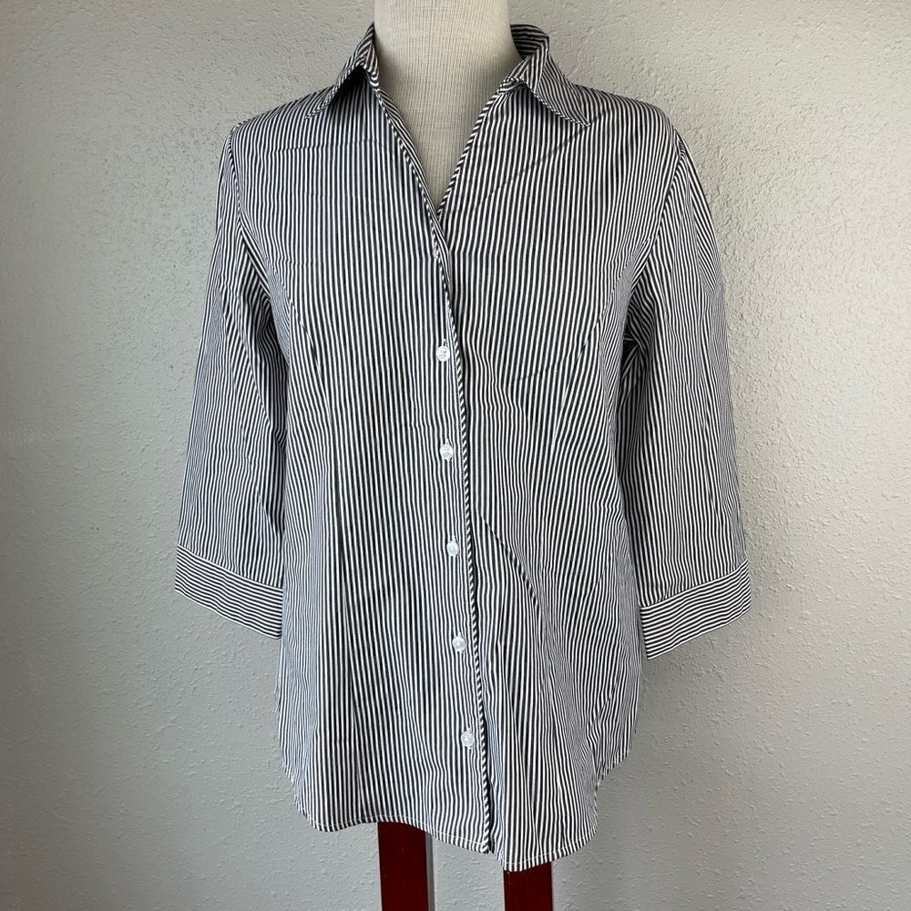 Christopher & Banks Three Quarter Sleeve Striped Button Down Shirt Size S EUC